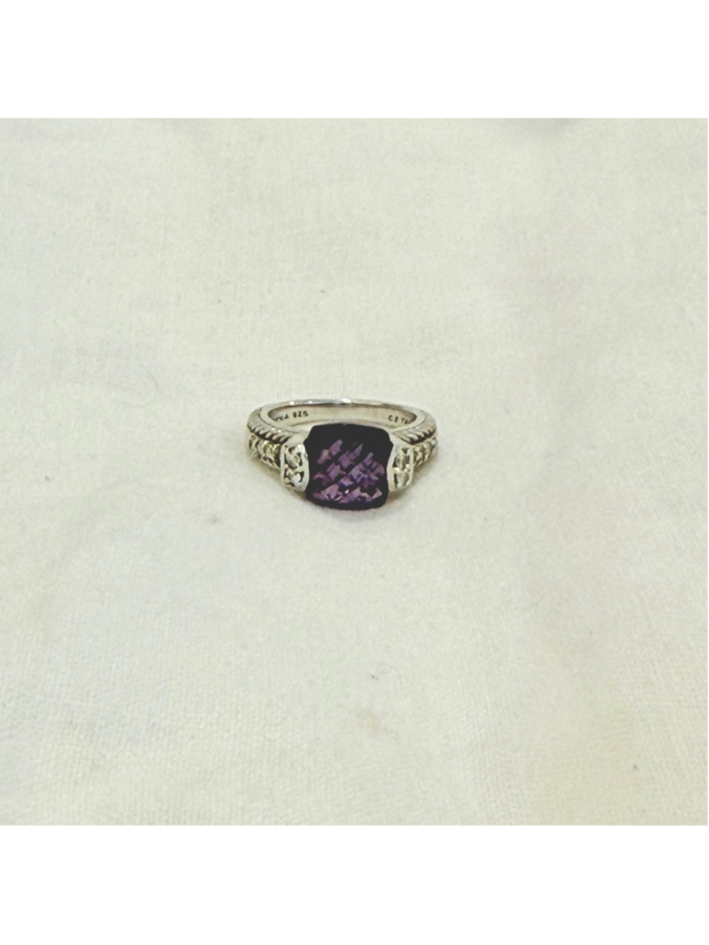 Judith Ripka 925 Sterling Silver Purple Amethyst Cushion Ring Size 7 Signed